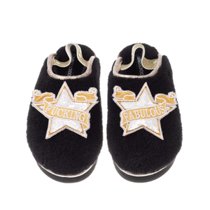 Flatform Cloud Closed Toe Slippers With Fucking Fabulous Brooches - Black (M)