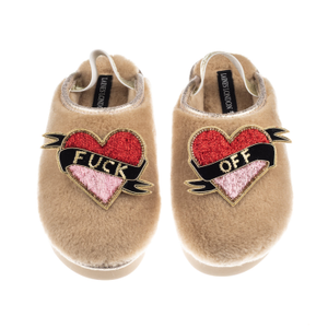 Flatform Cloud Closed Toe Slippers With Fuck Off Brooches - Toffee (M)