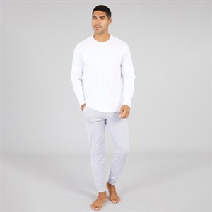 Avant Garde Mens Millienne Long Sleeve Top And Jog Pants Set White/Light Grey Marl