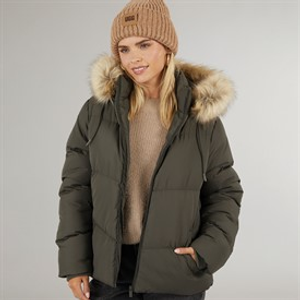 Brave Soul Womens Marcella Short Puffer Jacket Khaki