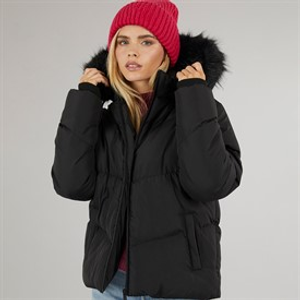 Brave Soul Womens Marcella Short Puffer Jacket Black