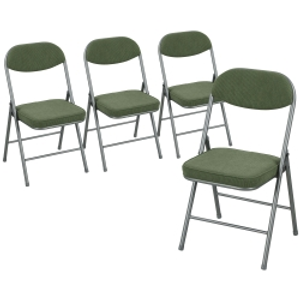 HOMCOM Set of Four Folding Corduroy Seat Chairs - Green