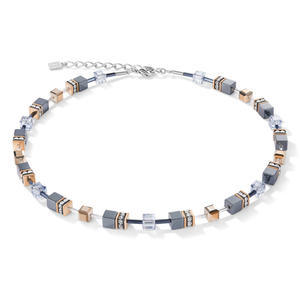 Iconic GEOCUBE Haematite Necklace Grey & Rose