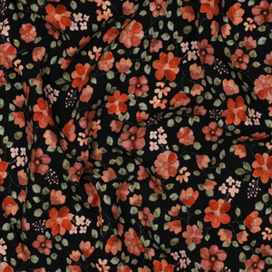Tissu jersey Anna - Fleurs pêches sur fond noir