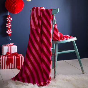 Fusion Candy Stripe Flannel Fleece 120cmx150cm Throw Pink