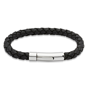 Black Leather Bracelet with Stainless Steel Clasp
