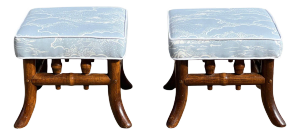 1980s Pair Chinese Chippendale Benches/Stools in Schumacher Upholstery