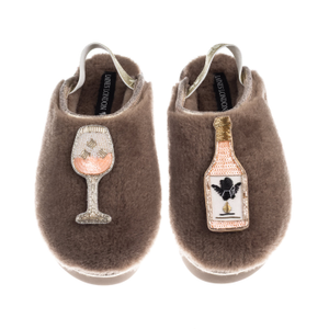 Flatform Cloud Closed Toe Slippers With Angelic Rose Wine Brooches - Mink (S)