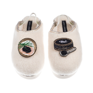 Flatform Cloud Closed Toe Slippers With Caviar & Blini Brooches - Cream (L)