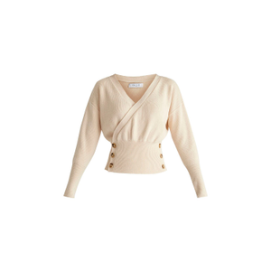 Knitted Wrap Top With Side Buttons In Cream (L)