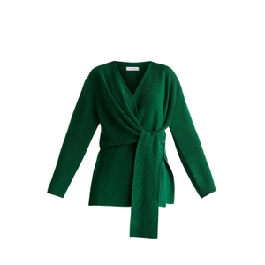 Wrap Side Tie Knit Jumper In Green (S/M)