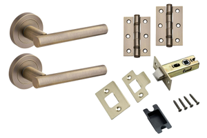 T-Bar Lever On Rose Door Pack - Matt Antique Brass - Handle/Hinges/Door Latch - Designer Levers