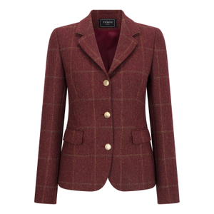 Wine & Gold Windowpane Orla Double Vent Tweed Jacket (M)