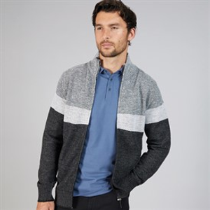 Kangaroo Poo Mens Colour Block Zip-Through Cardigan Black Multi