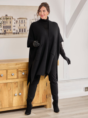 Athena Knitted Poncho - Black