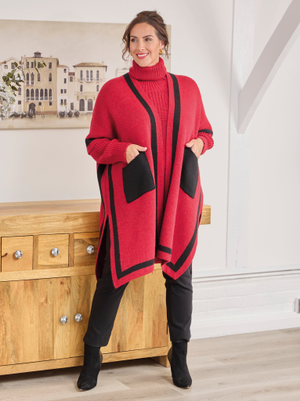Athena Knitted Poncho - Red