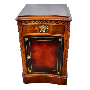 Vintage Carved Mahogany Chinese Cippendale Style Nightstand W/Leather Panel