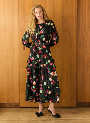 Natasha Printed Maxi Dress - UK 10 | EU 38 | US 06 / Black Bouquet