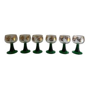 Brand New Vintage German Roemer Glasses With Emerald Green Beehive Stem - Set of 6
