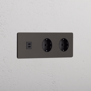 Grove Triple 30W USB C + 2x Schuko Type F Round - Bronze Black