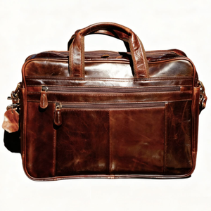 Genuine Leather Briefcase With Zip Pockets - Vintage Brown