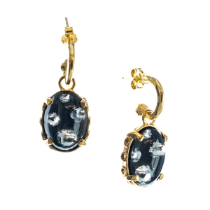 Gold Plated Earrings - Black And Silver