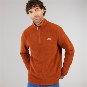 Weird Fish Mens Remington Eco 1/4 Zip Textured Fleece Brick Orange