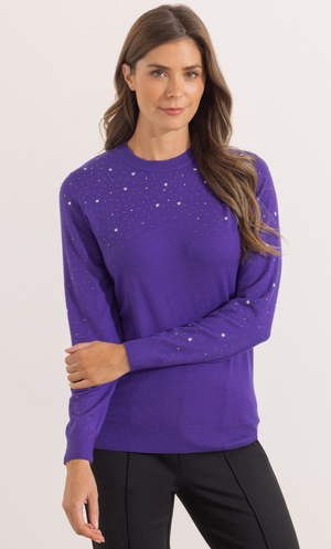 Star Embellished Fine Knit Jumper - Plum/Silver