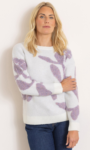 Textured Patterned Knitted Jumper - Ivory/Heather