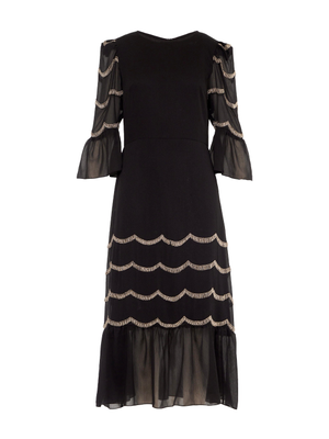 Georgie Black And Silver Scallop Bead Midi Dress (S)