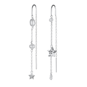 Silver Pearl And Star Mismatched Threader Earrings