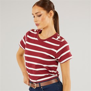 Foxdale Womens Beverley Stripe T-Shirt Burgandy/White