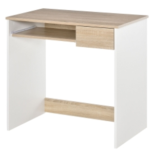 HOMCOM Escritorio para Habitación Escritorio PC de Madera Escritorio para Computadora con Bandeja de Teclado Blanco y Roble