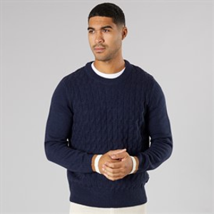Ben Sherman Mens Cable Textured Crew Jumper Dark Navy