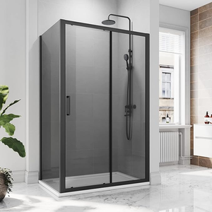 ELEGANT 1400 x 760mm Custom Size Black Sliding Shower Door With Side Panel 8mm Easy Clean Nano Glass Shower Enclosure