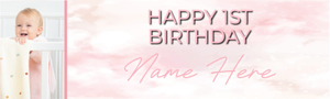 Personalised Party Banner - Pink Clouds - Custom Text &amp; 1 Photo