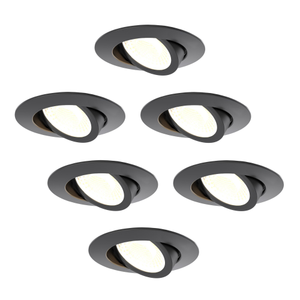 6x LED Einbaustrahler dimmbar - Dim to Warm - CCT (Lichtfarbe einstellbar) - 5W/7W - IP65 - Schwarz - Schwenkbar - Aluminium - 5 Jahre Garantie