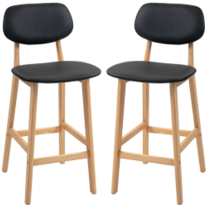 HOMCOM Set of 2 bar stools, high chairs, synthetic upholstery with backs and wooden legs, black