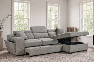 Grey Chenille Fabric 2C1 Corner Sofabed with Storage ARTHUR