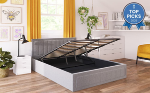 Novo Lottie Fabric Ottoman Bed Frame, Small Double, Off White Woven
