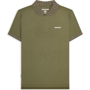 Lambretta Mens Gingham Collar Short Sleeve Polo Shirt - XL / Khaki