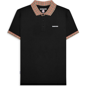Lambretta Mens Gingham Collar Short Sleeve Polo Shirt - XL / Black