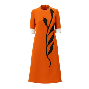 Art-Inspired Semi-Fitted Three-Quarter Sleeves Dress - Orange (XS)