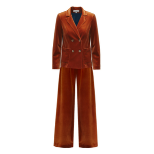 Retro Co-Ord Set – Jacket & Wide-Leg Trousers Rust Velvet (L)