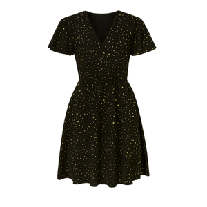 Yumi Black Skater Dress With Mini Star Foil Print (XXXL)