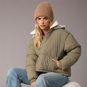 Brave Soul Womens Anise Short Puffer Sage