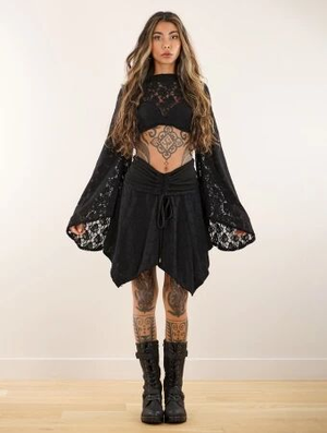 'Crop top en dentelle "Elfique", Noir'