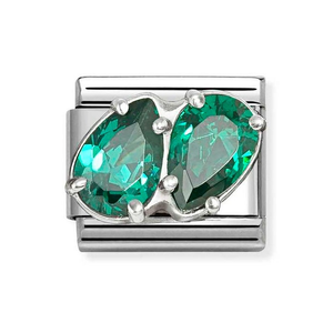 Classic Silver & Green Zirconia Double Drop Charm