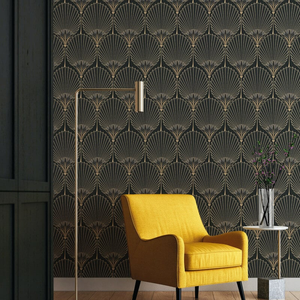 Grandeco Asperia Nile Palm Fan Black/Gold Wallpaper - A54901