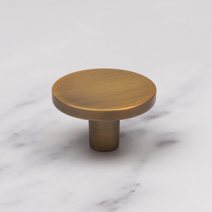 Antique Brushed Brass Round Disc Knobs - 41mm Knob